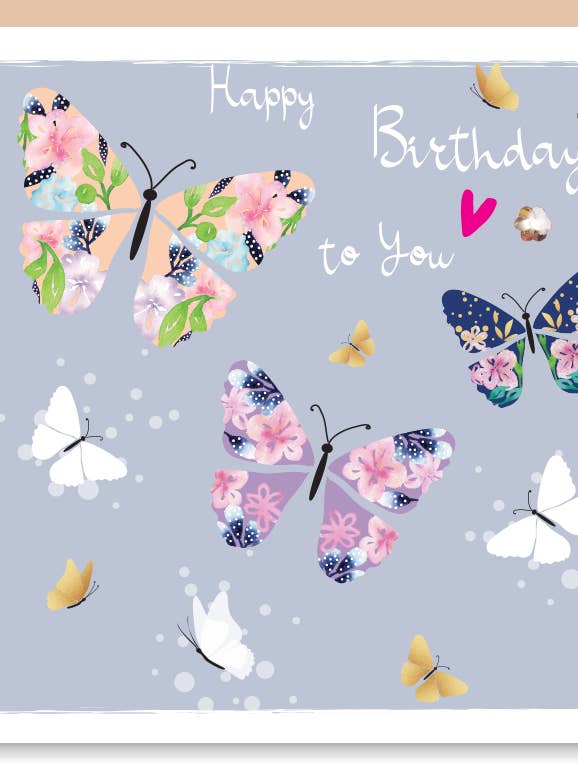 Birthday Floral Butterflies Hand-Finished Sequin Card for wholesale by SABIVO Design