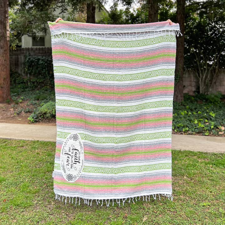 Mexican Blanket "Faith" - Lime/Grey | Camping, Yoga, Beach for wholesale by Lil Be