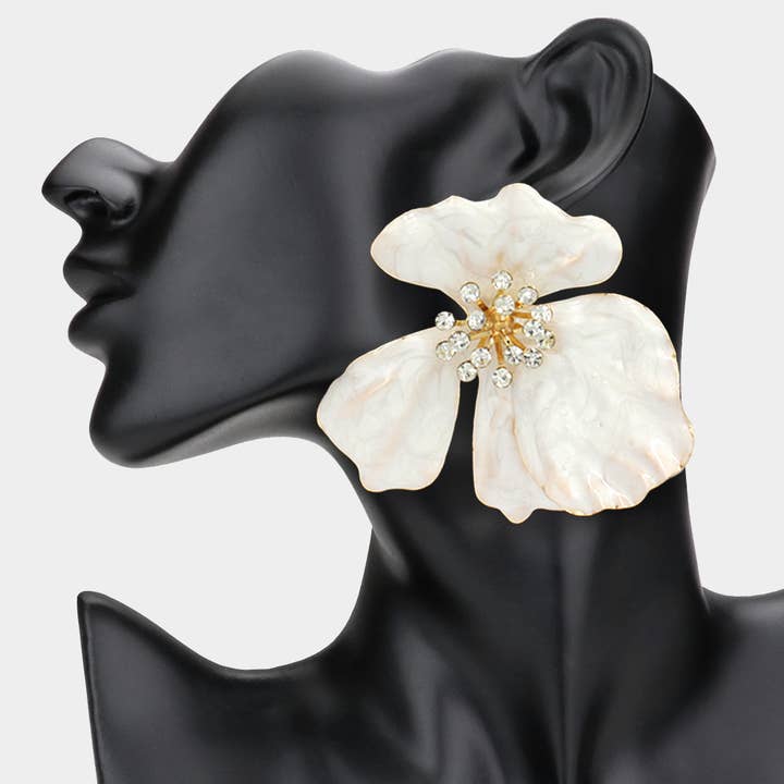 Sensibling Corp. - Wholesale Dangle Earrings - Oversized Stone Bud Enamel Petal Flower Earrings
