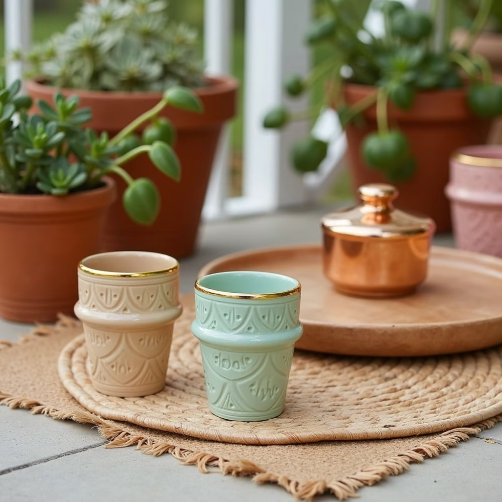 High crafty – Chávena de chá por atacado – Chávenas de Café Expresso em Cerâmica Marroquina Decoradas à Mão com Ouro Puro7