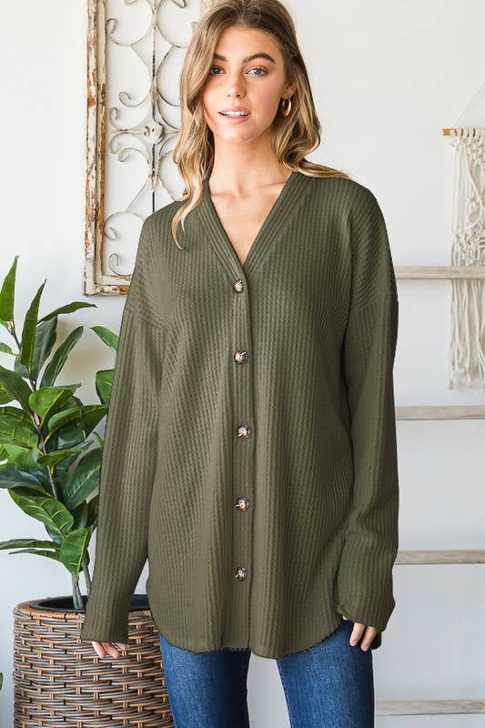 HEIMISH - Wholesale Cardigan - Women's - EJ6729-10 SOLID WAFFLE BUTTON DOWN CARDIGAN5