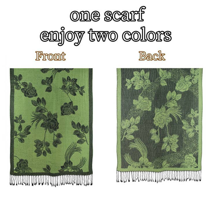 Sensibling Corp. - Wholesale Scarf – Women's - Rose Floral Pashmina Reversible Scarf Shawl20