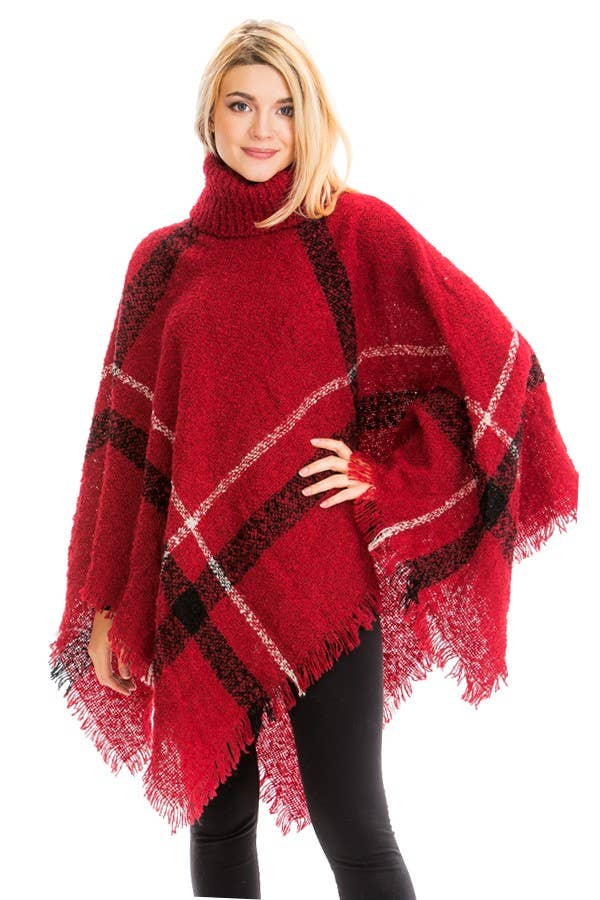 Cap Zone – Großhandel Poncho – Damen – Decke mit Rollkragen und Karomuster im Used-Look4