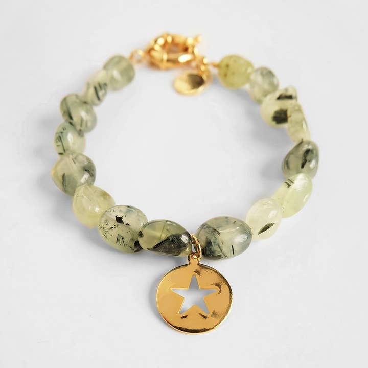 Prehnite Gemstone Beaded Star Charm Bracelet for wholesale by Augusta Jewellery
