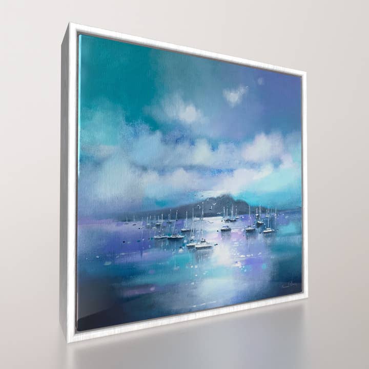 'Heilige Insel Liegeplätze, Arran' - Gerahmter Keramikfliesen-Kunstdruck für den Großhandel von Emma S Davis Artist