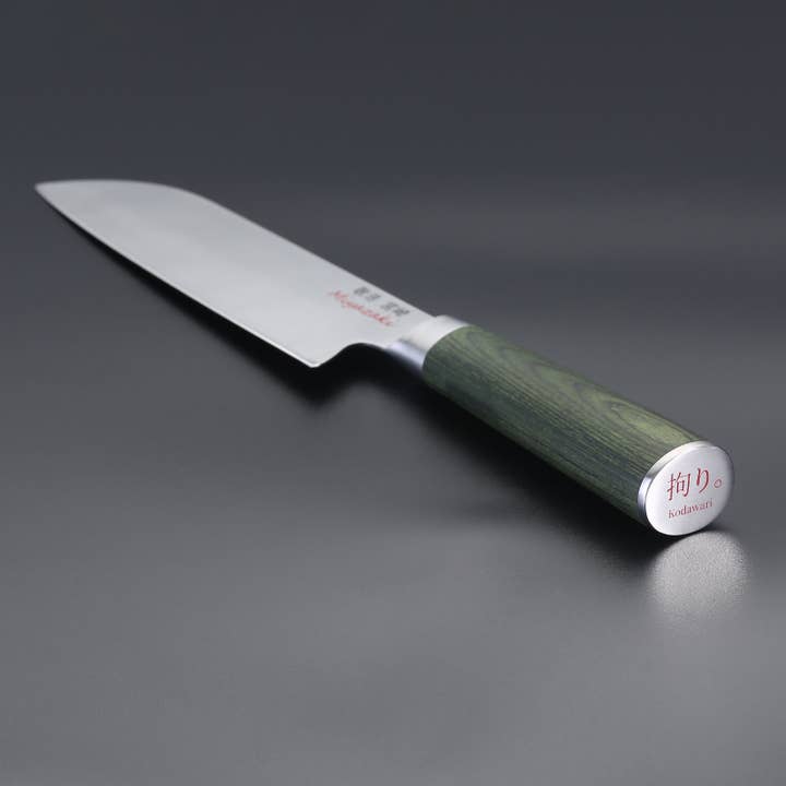 Ed Mahony – Faca de cozinha/utilitário por atacado – Faca Miyazaki Kodawari Santoku 13 cm com cabo de Pakkawood verde3