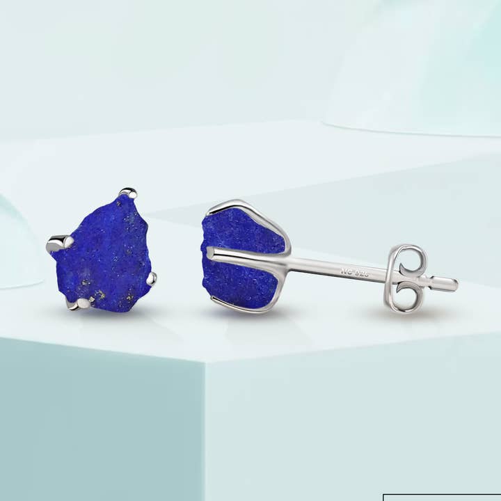 Naturlige ru Lapis Lazuli Stud øreringe i Sterling Sølv for engroshandel hos Nature Crafts