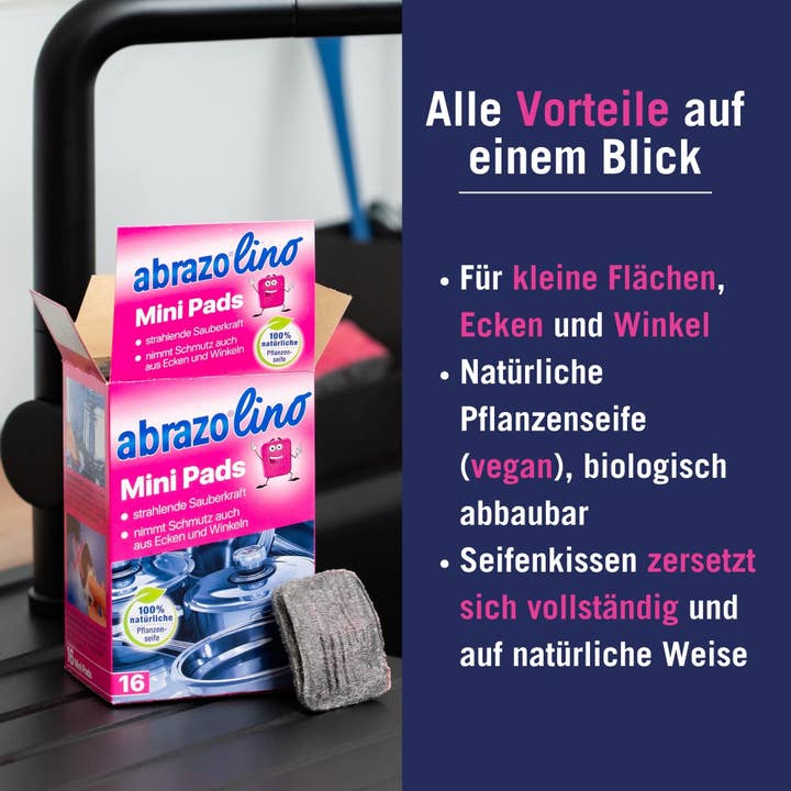abrazo - Vendita all'ingrosso Spugnetta per pulire - abrazolino Mini Pads - 16 tamponi detergenti saponificati, pratici7