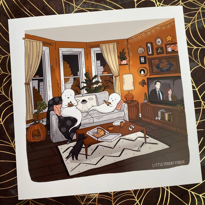 Fredag kväll fyrkantig konsttryck för wholesale av Little Spooky Studio