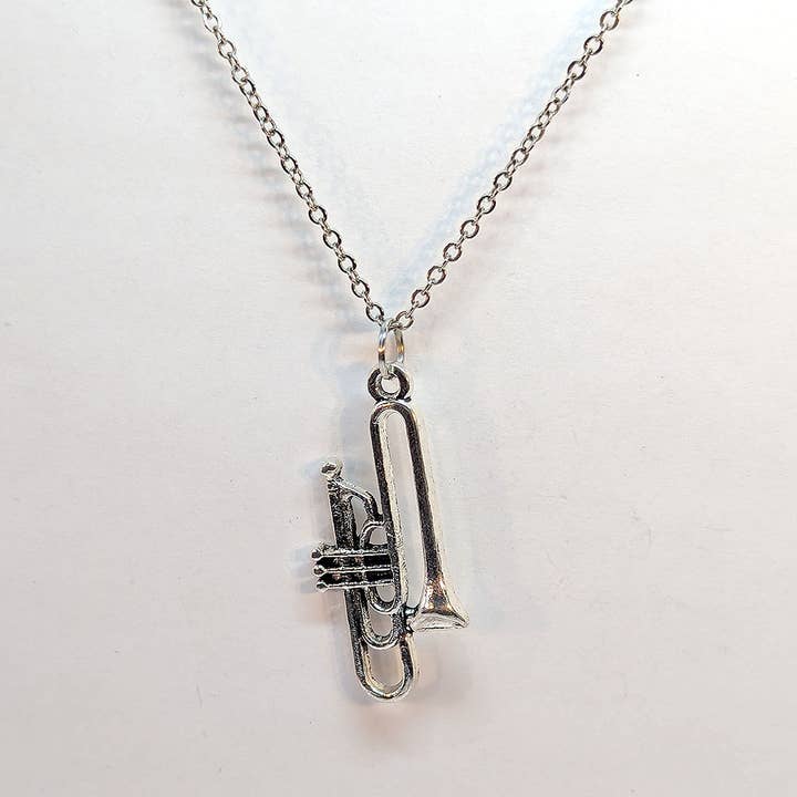Stylish Jewelry Supply - Wholesale Pendant/Charm Necklace - Trombone Musical Instrument Antique Silver Necklace4