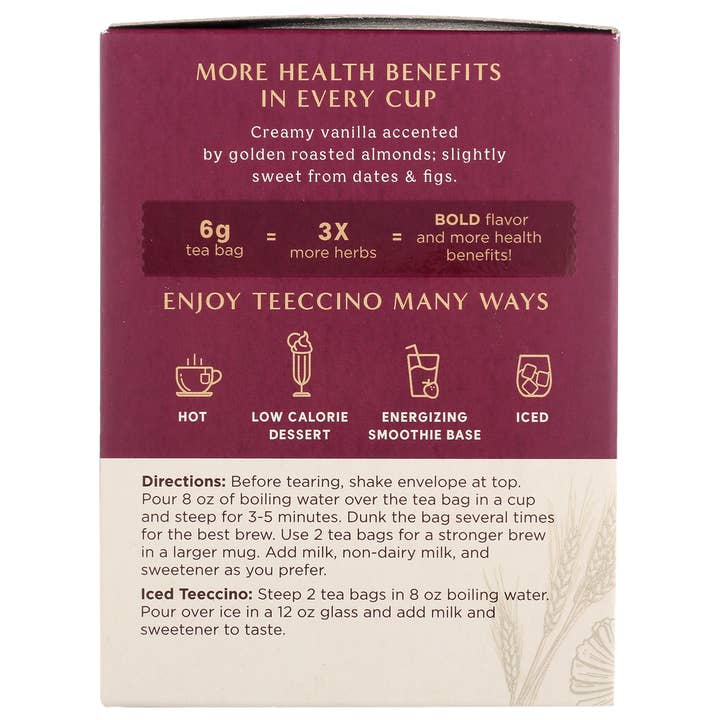 Teeccino - Wholesale Health/Detox Tea - Vanilla Nut Roasted Herbal Tea-75 % Organic4