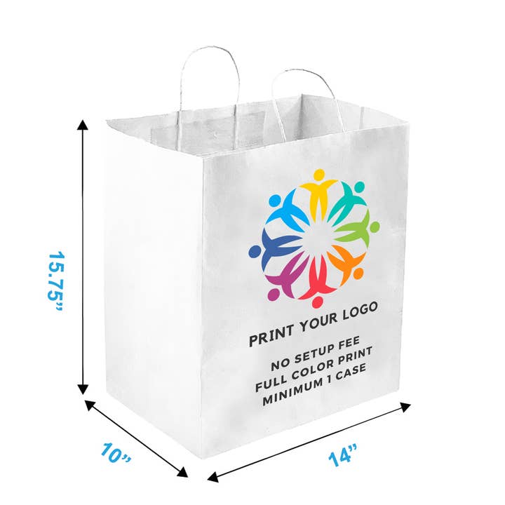 Custom Print Super Royal 14x10x15.75 White Paper Bags for wholesale by Kis Paper