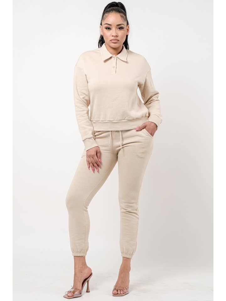 Boswell - Vente Ensemble de vêtements d'intérieur – femme - Ensemble de jogging uni avec col et haut à manches longues11