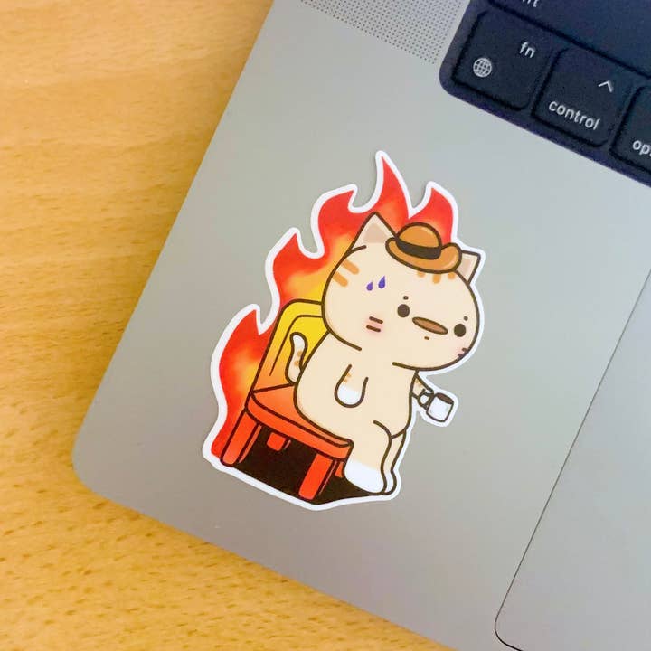 Small Noggin Studios - Wholesale Sticker - Cat On Fire "its fine" Meme Funny Vinyl Sticker