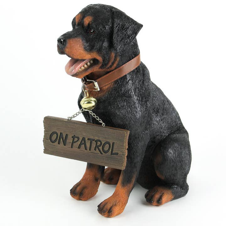 Zeckos - Wholesale Outdoor Ornament/Decor - Rottweiler Guard Dog Statue with Reversible Message Sign1