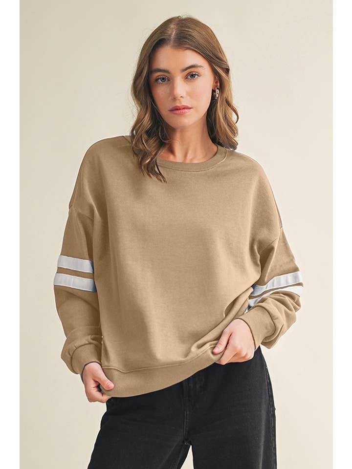 Aapparella - Wholesale Shirt - Women's - Striped Detail Drop Shoulder Oversized Sweatshirt | S-XL17