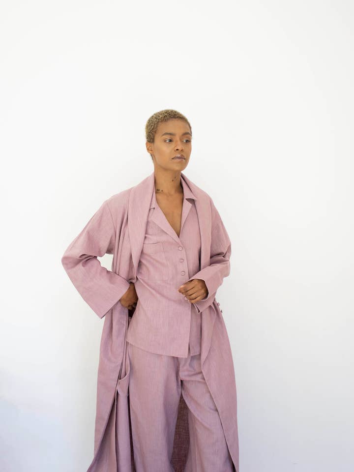 Grace Linen Robe - Rose for wholesale by LAAYO HOME