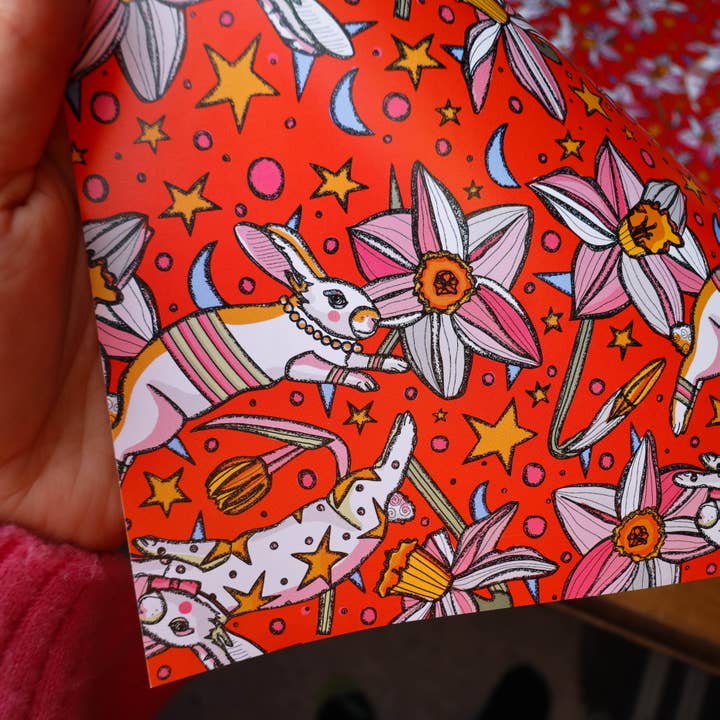 Inpakpapier voor konijnen, rode cadeauverpakking voor wholesale door Freya Niamh