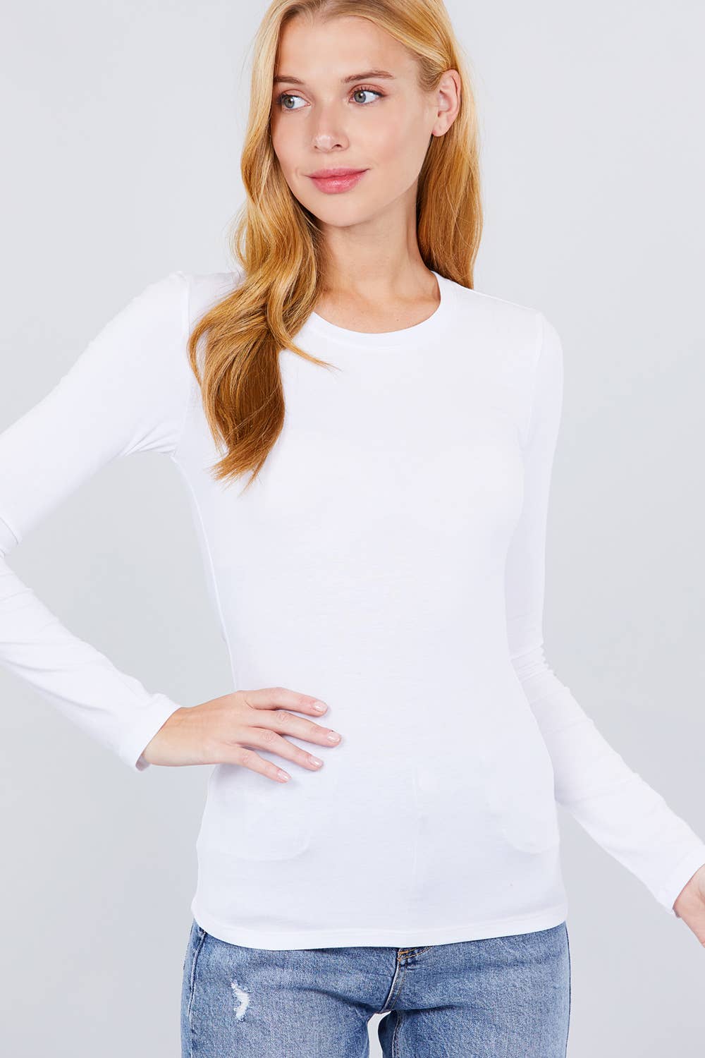 Active Basic | Active USA - Wholesale Knit Top - Women's - Long Sleeve Crew Neck Cotton Spandex Jersey Top45