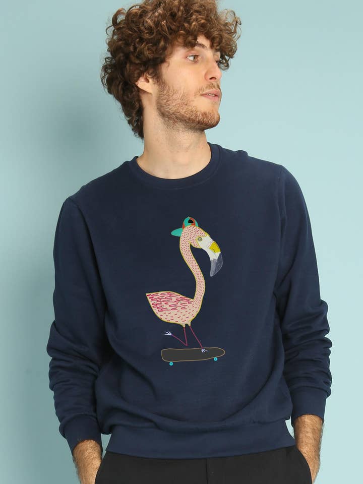 FLAMINGO SKATER MARINEBLÅ SWEATSHIRT TIL MÆND for engroshandel hos Wooop