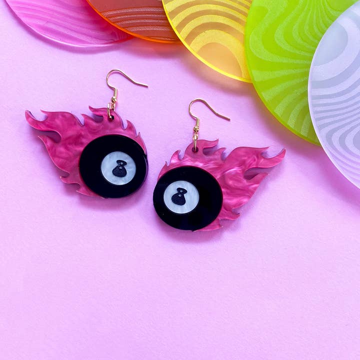 No Guts No Glory Jewelry + Co - Wholesale Dangle Earrings - Flaming 8 Ball Earrings1