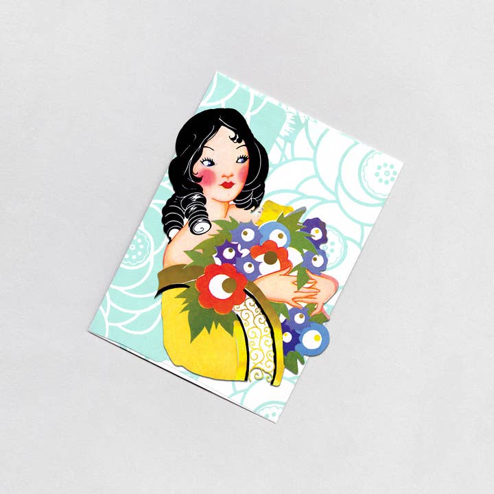 Laughing Elephant – Engroshandel Hverdagshilsen kort – Dame med slangekrøller og blomster - Art Deco Ladies Card