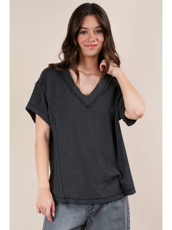 VERY J – wholesale Knit top – Women's – NT12075-Soft Two Tone Casual Comfy Ribbed Knit Top4