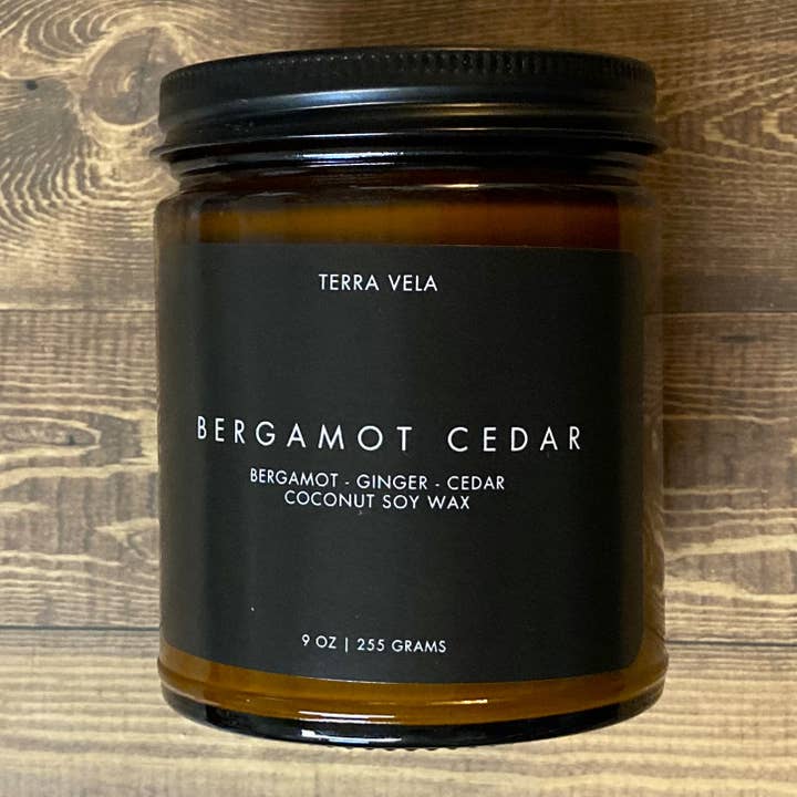 Collection Ambre Noir - Bougie au Soja Bergamote Cèdre pour la vente par Terra Vela