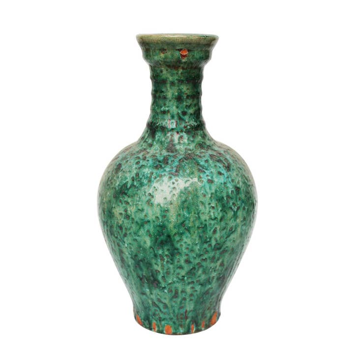 Vase à col strié vert moucheté pour la vente par Legend Accents