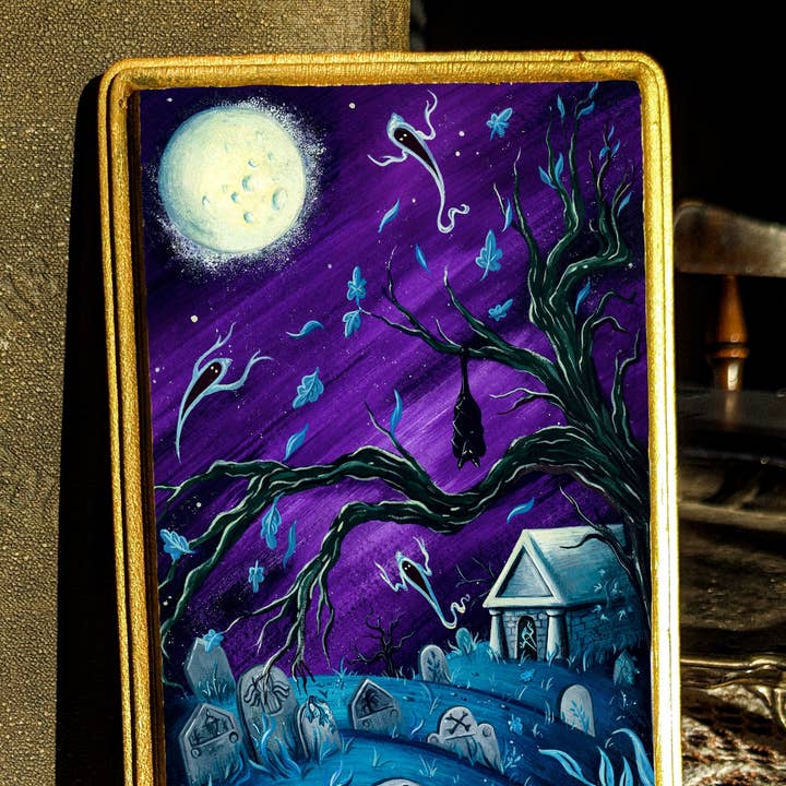 Spooky Cemetery Haunts Wood Mounted Print - Rectangle for wholesale by Meagan Meli Illustration