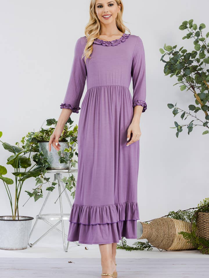 Celeste Clothing - Wholesale Dress - Women's - PLUS SIZE DRESS WITH RUFFLE SLEEVES AND HEMLINE -CD43855