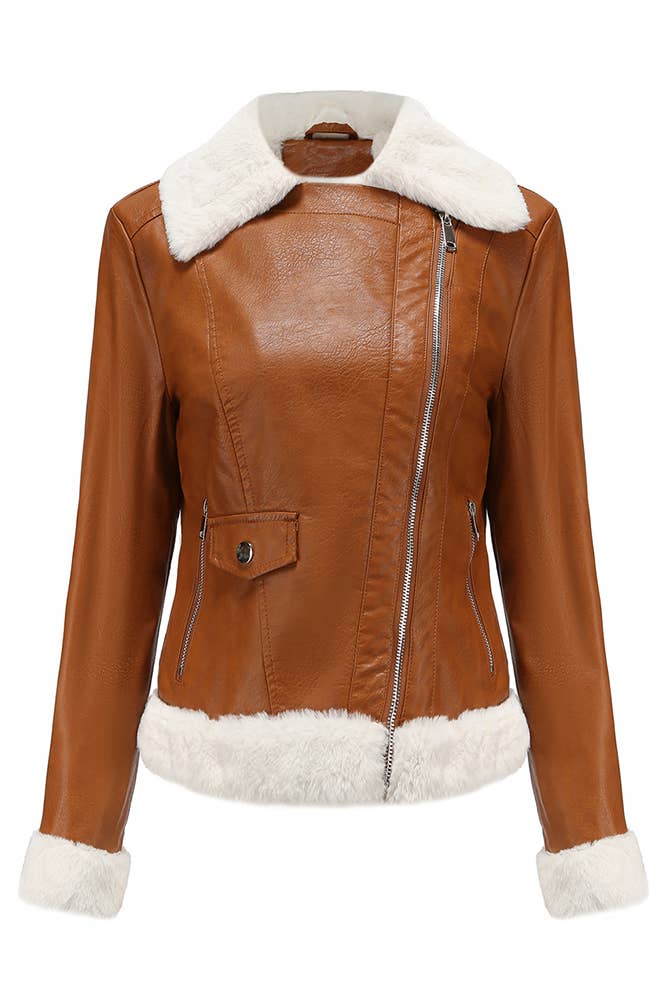 UNISHE - Vendita all'ingrosso Giacca in pelle - Donna - Giacca in pelle felpata con tasche NXH0031