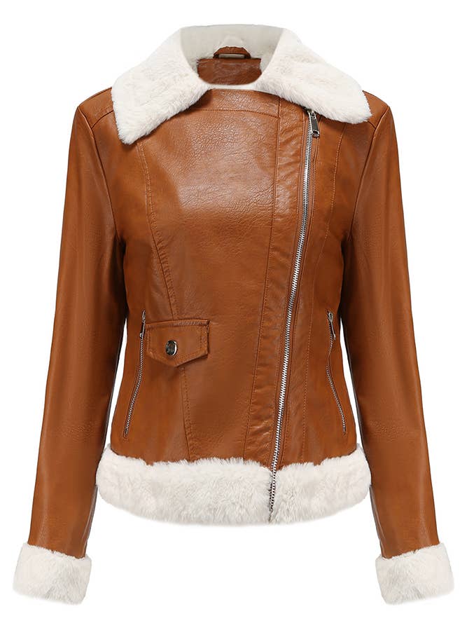 UNISHE – wholesale Leather jacket – Women′s – Fleece Leather Jacket with Pockets NXH0031