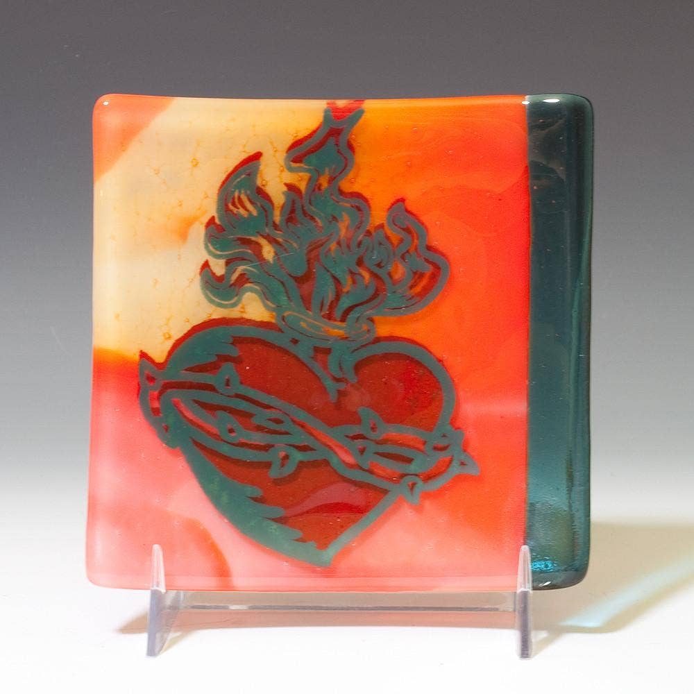 Kiku Handmade | Contemporary Fused Glass Home Goods - Wholesale Decorative Plate/Dish/Bowl - Sacred Heart Fused Glass 4.5" Catch-all Dish3
