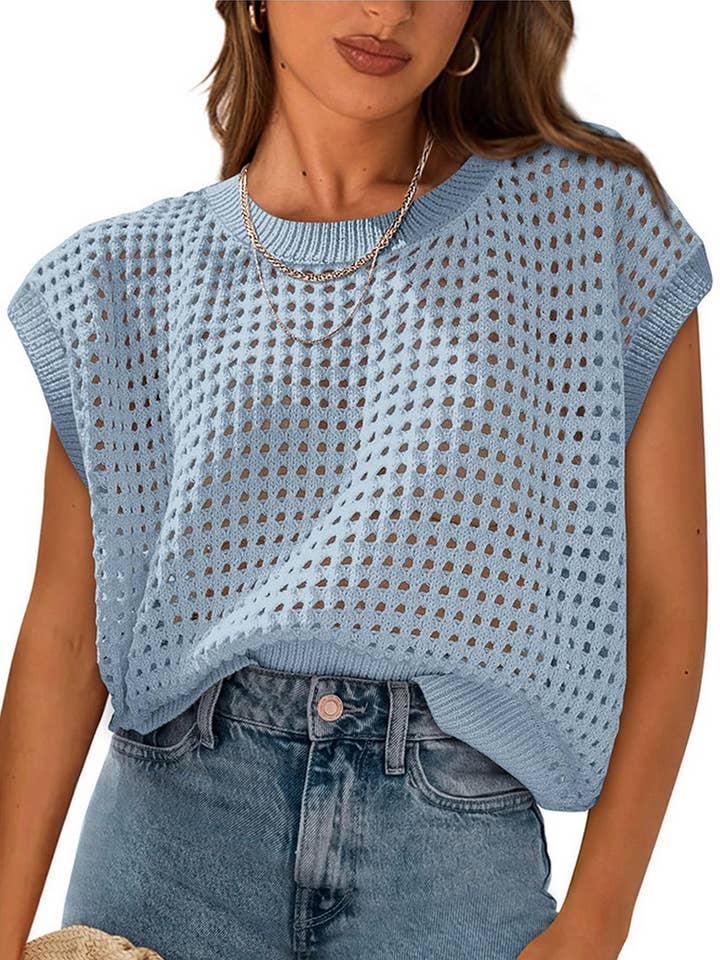 CWOSWS0146_SHEER KNIT CREW NECK COVER UP SWEATER for wholesale by NINEXIS