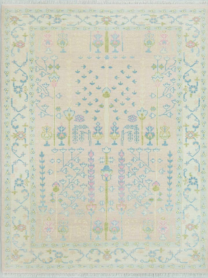 5x8 Gedempte Perzik Zacht Aanvoelende 100% Wol Handgemaakte Oushak Tapijt voor wholesale door Aesthetic Homes LLC