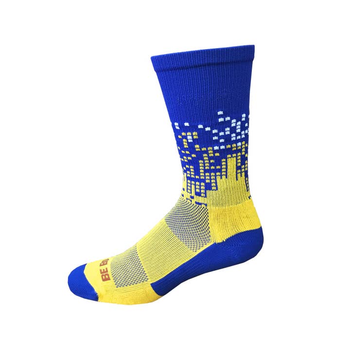 Headliner - Royal Blue & Gold. American Made Unique Athletic Socks for wholesale by Boldfoot Socks