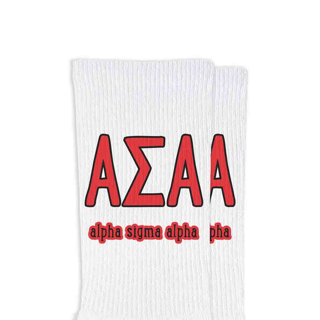 White Sorority Crew Socks with Name and Letters in Sorority Colors for wholesale on Faire5