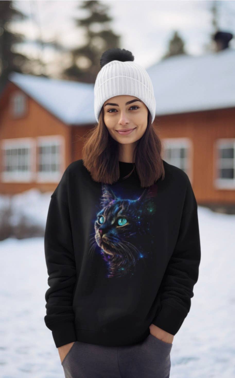 Upside Down Owl Farm - Wholesale Screen Printed T-Shirt - Women's - Striking Black Cat Galaxy Shirt, Cat Shirt or Sweatshirt 0