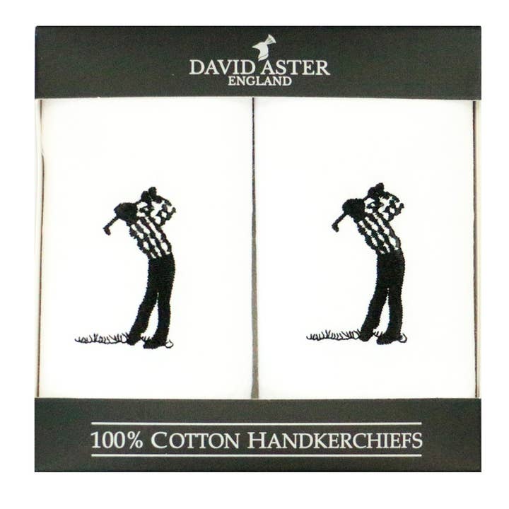 Dalaco - incorporating David Aster - Wholesale Handkerchief - Men's - Golfer Embroidered White Cotton Handkerchiefs