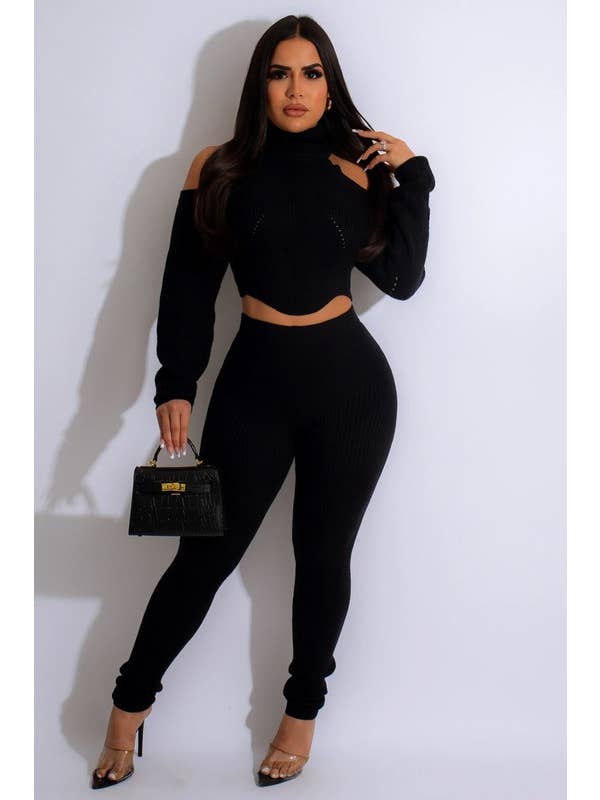 5besties inc - Wholesale Top & Pant Set (NOT Loungewear) - Women's - Turtle Neck Knit Crop Top and Leggings Set7