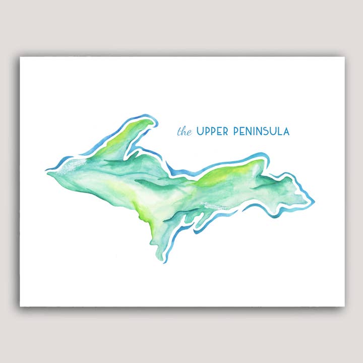 Michigan Upper Peninsula watercolor print for wholesale by Emily Frushour