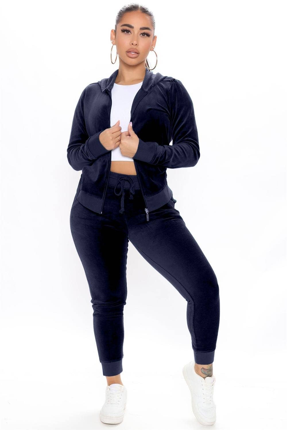 BJ's Closets - Wholesale Lounge set – Women's - VELOUR ZIP UP HOODIES AND JOGGER PANTS SET-NAVY
