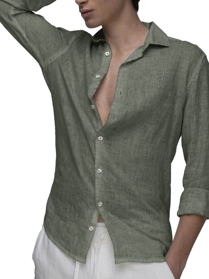 Positano Camisa Lino Verde-37 para venta al por mayor de Gerry St Tropez