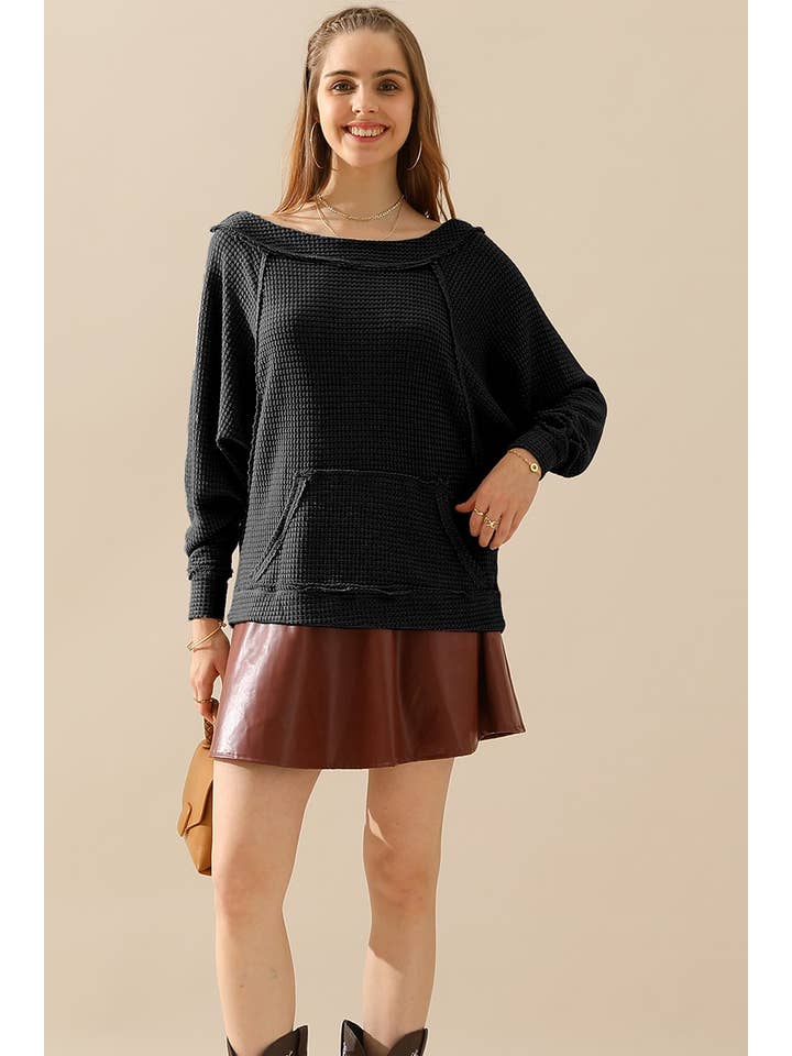 NINEXIS - Wholesale Knit Top - Women's - CWTTL723-P-M_BOAT NECK POCKETED PULLOVER SWEATER KNIT TOP