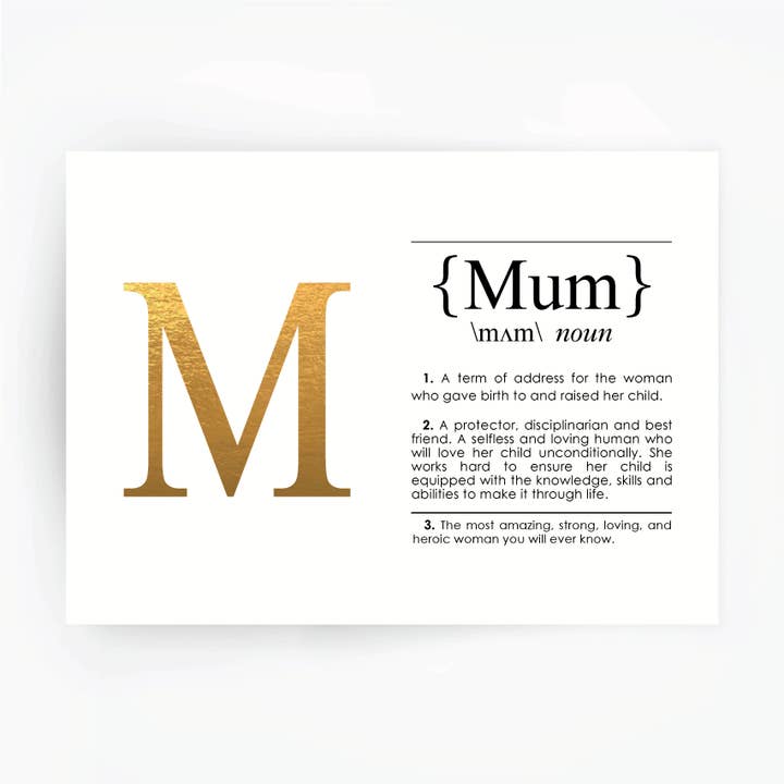 MUM Definition Hand Foiled Print för wholesale av The Artisan Gift Co.