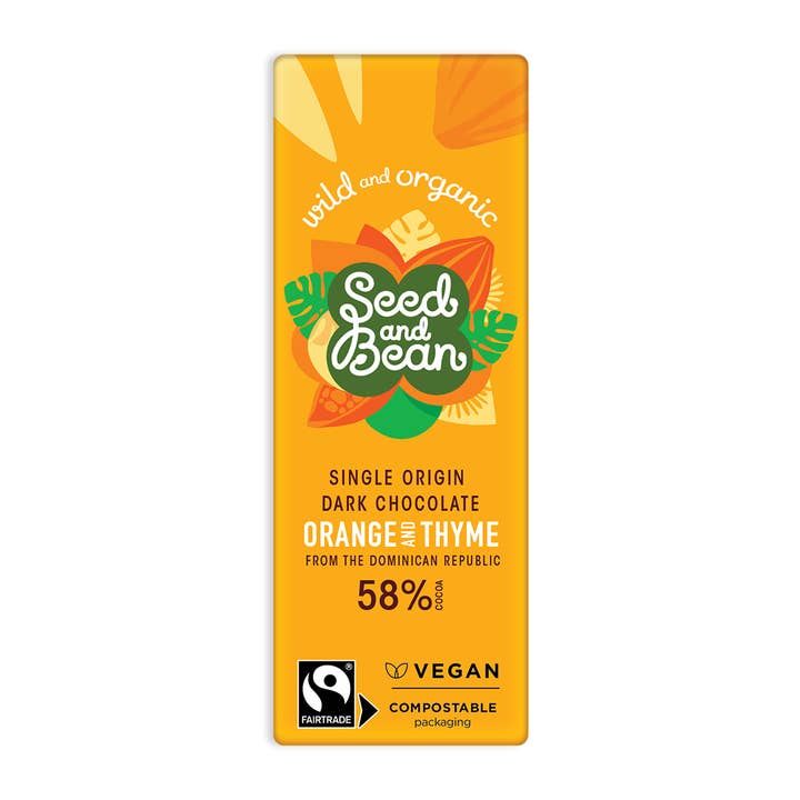 Seed & Bean - Wholesale Chocolate Bar - ORANGE & THYME DARK VEGAN CHOCOLATE MINI BAR 25G (58% COCOA)