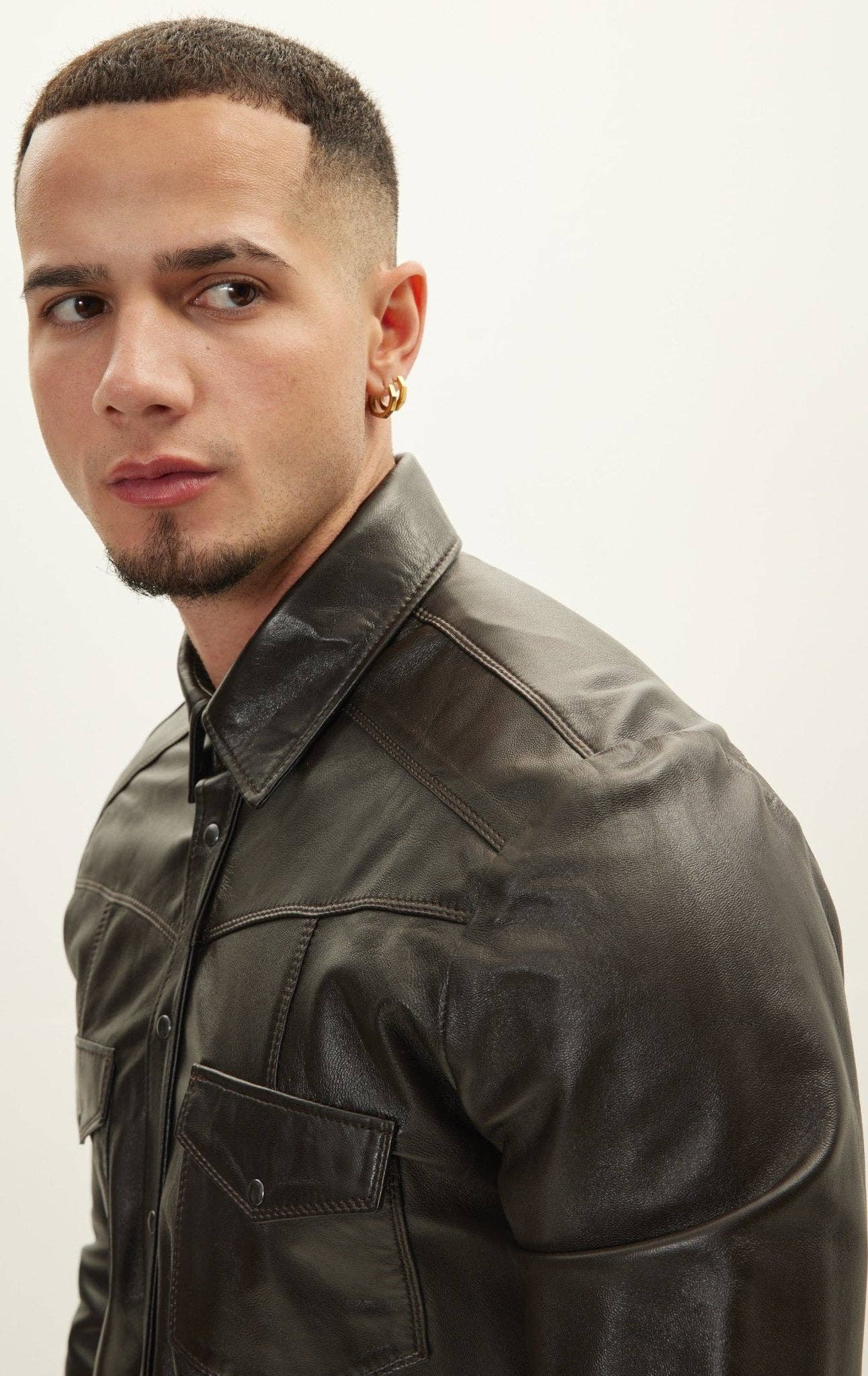 Men's Genuine Lambskin Leather Shirt - Dark Brown for wholesale on Faire1