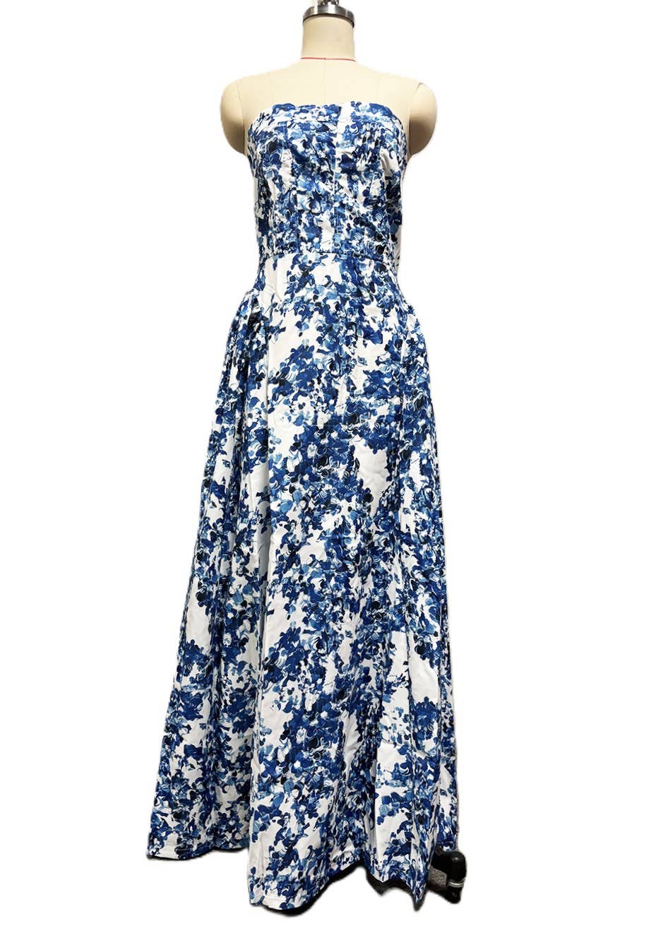 Rosa Clothing - Wholesale Dress - Women's - Elegant Strapless Floral Maxi Dress5