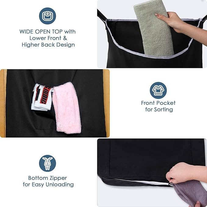 The Fine Living Company - Wholesale Laundry Hamper - Large Over-Door Hanging Laundry Hamper with Zipper – Black2